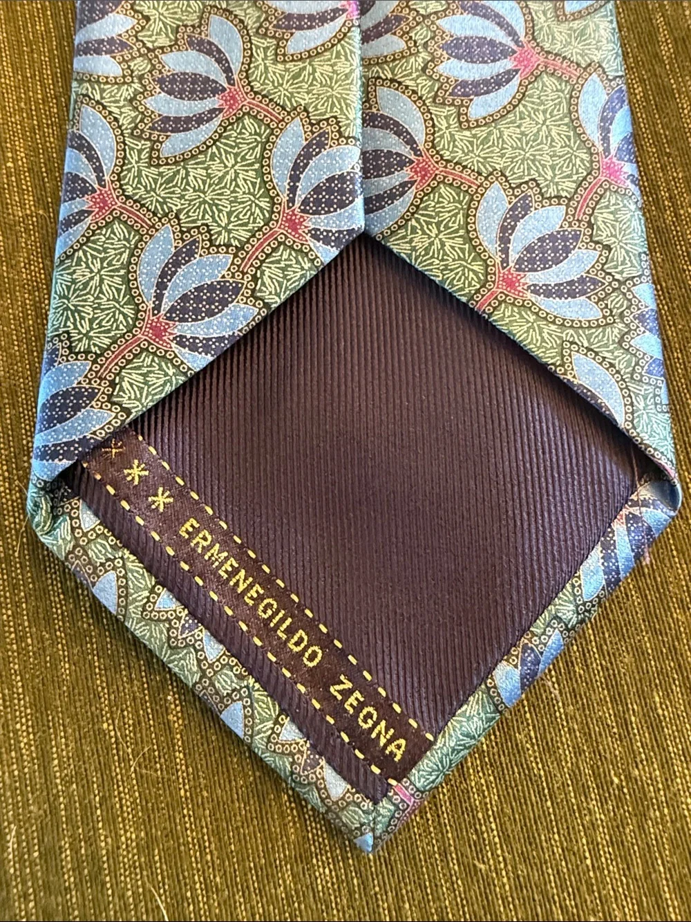 Ermenegildo Zegna Blue and Purple Geometric Floral Silk Tie